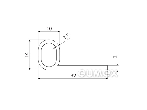 Silikónový profil tvaru "P" s dutinkou, 32x14/2mm, 40°ShA, -60°C/+180°C, biely